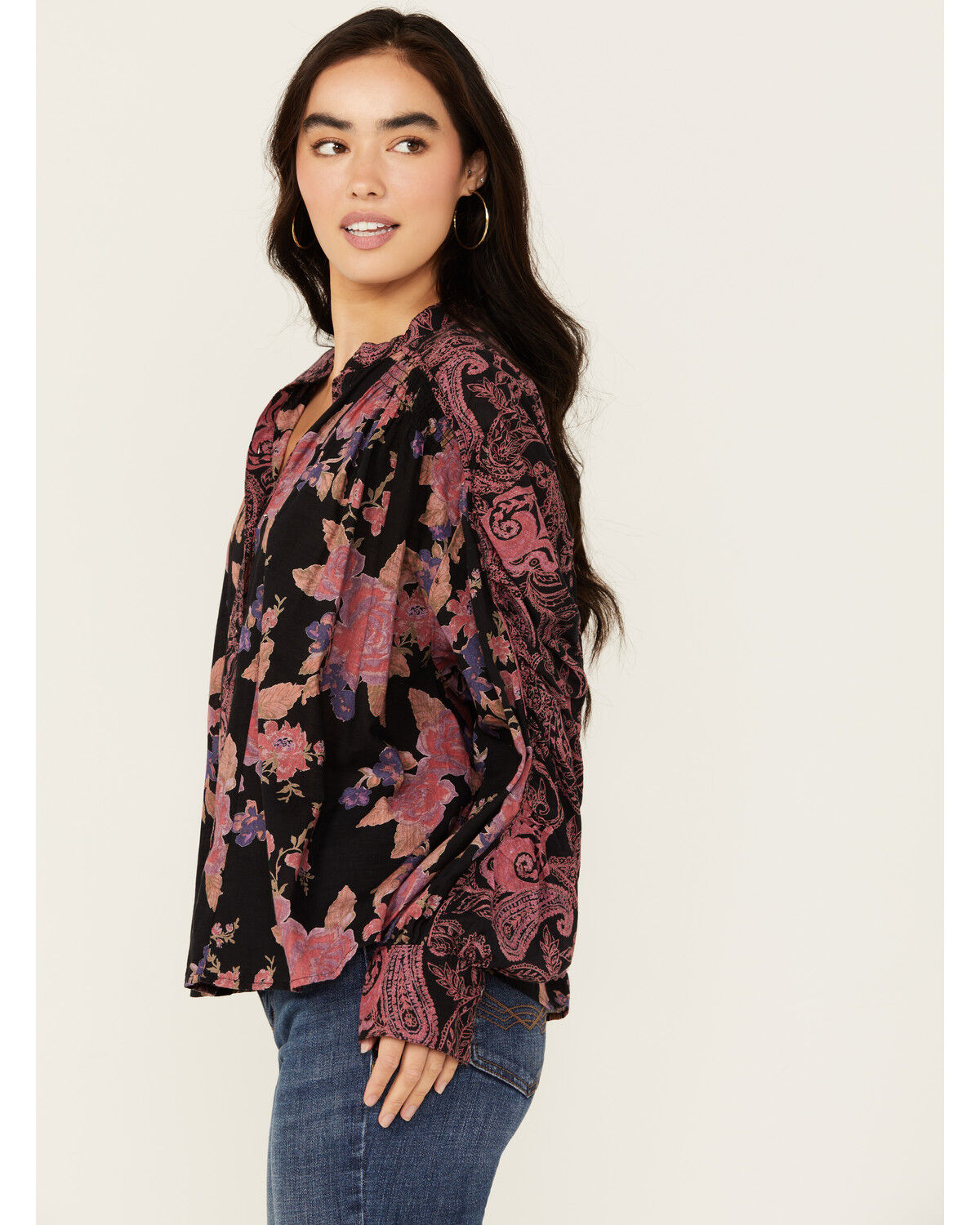 Image #2 - Free People Women's Maraya Floral Printed Top, Black, hi-res