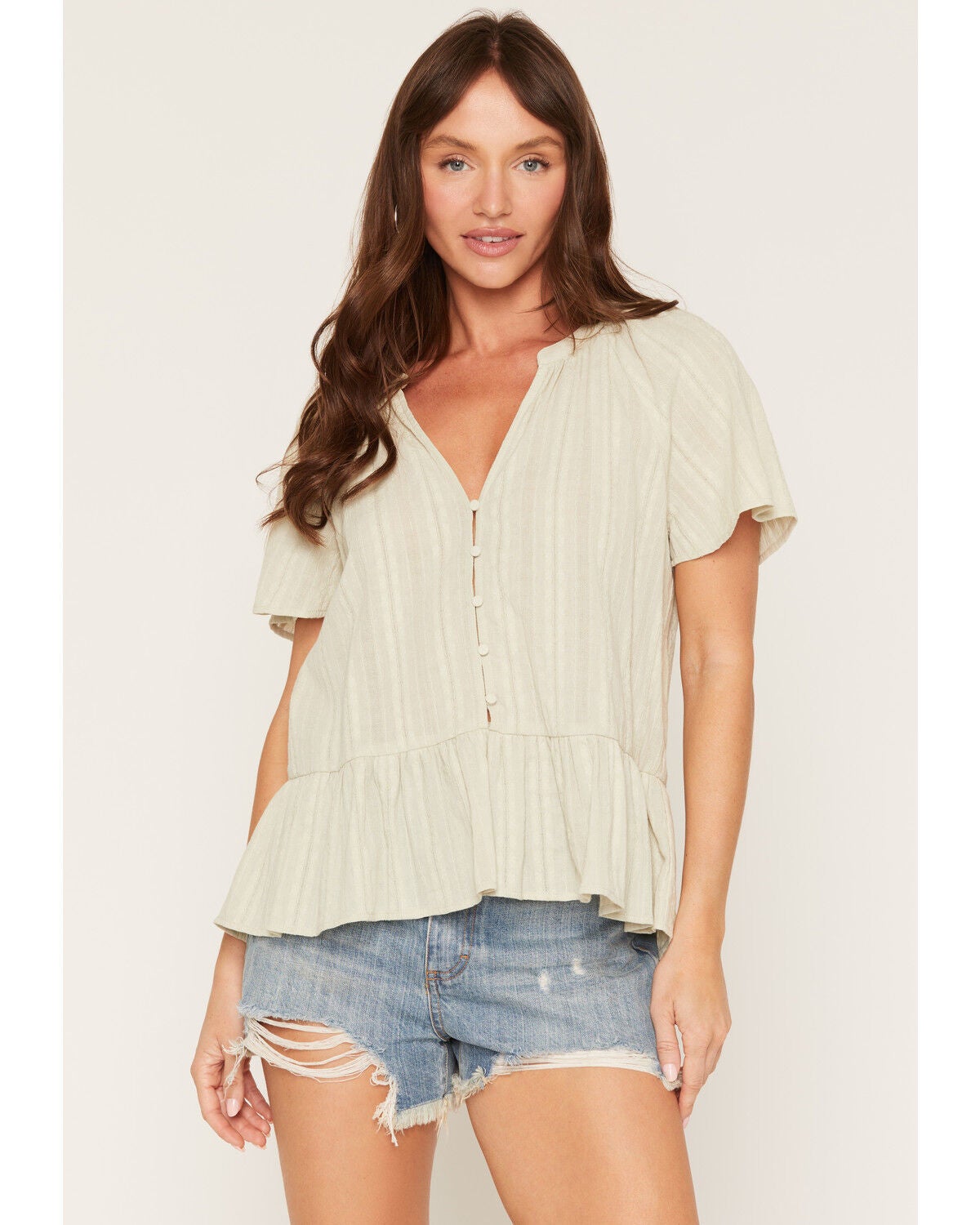 Lovestitch Women's Short Sleeve Peplum Top, Sage, hi-res