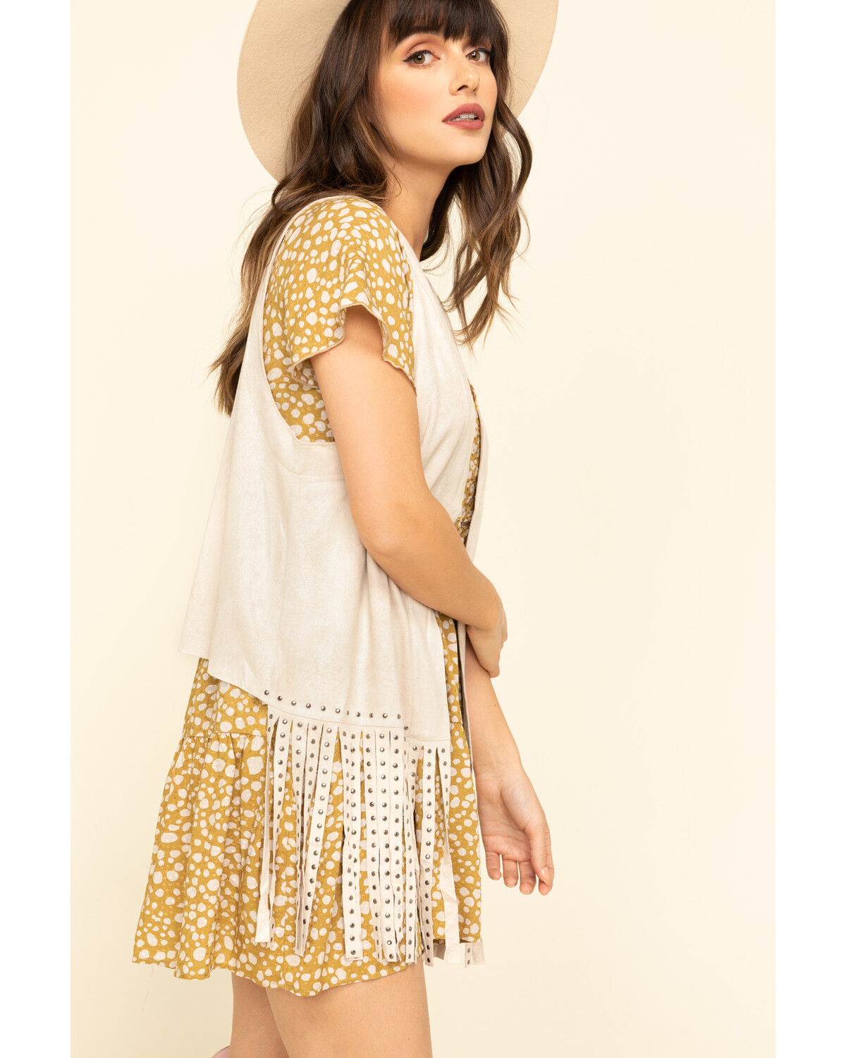 Image #5 - Vocal Women's Studded Fringe Vest, Sand, hi-res
