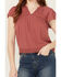 Image #3 - Jolt Women's Lace Trim Flutter Short Sleeve Top , Medium Red, hi-res