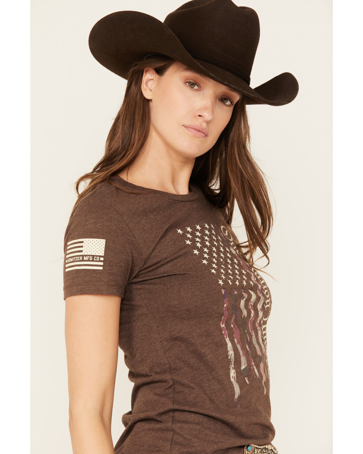 Image #2 - Howitzer Women's One Nation Short Sleeve Graphic Tee, Dark Brown, hi-res