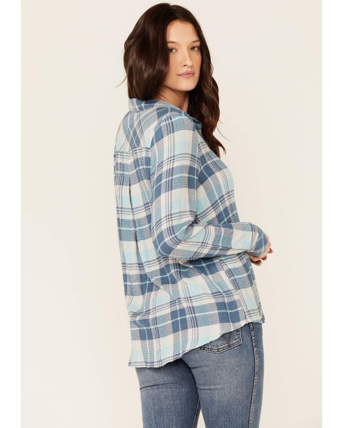 Image #3 - North River Women's Crinkle Ryn Plaid Shirt, Blue, hi-res