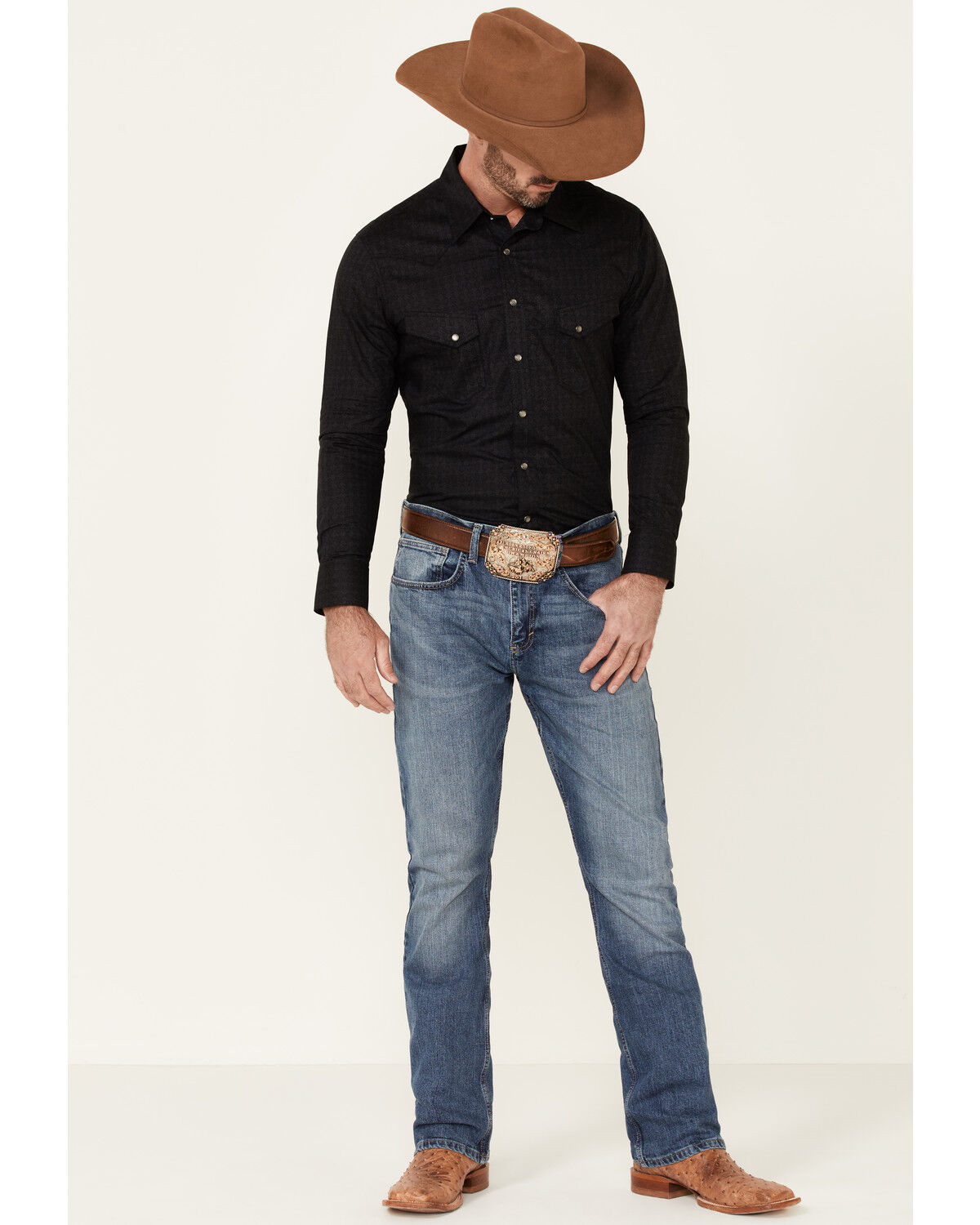 Image #2 - Rock & Roll Denim Men's Medallion Geo Print Long Sleeve Pearl Snap Western Shirt, Grey, hi-res