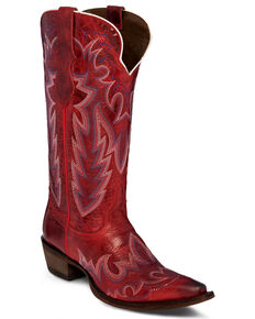 Justin Women's Elina Redstone Cowgirl Boots - Snip Toe , Red, hi-res