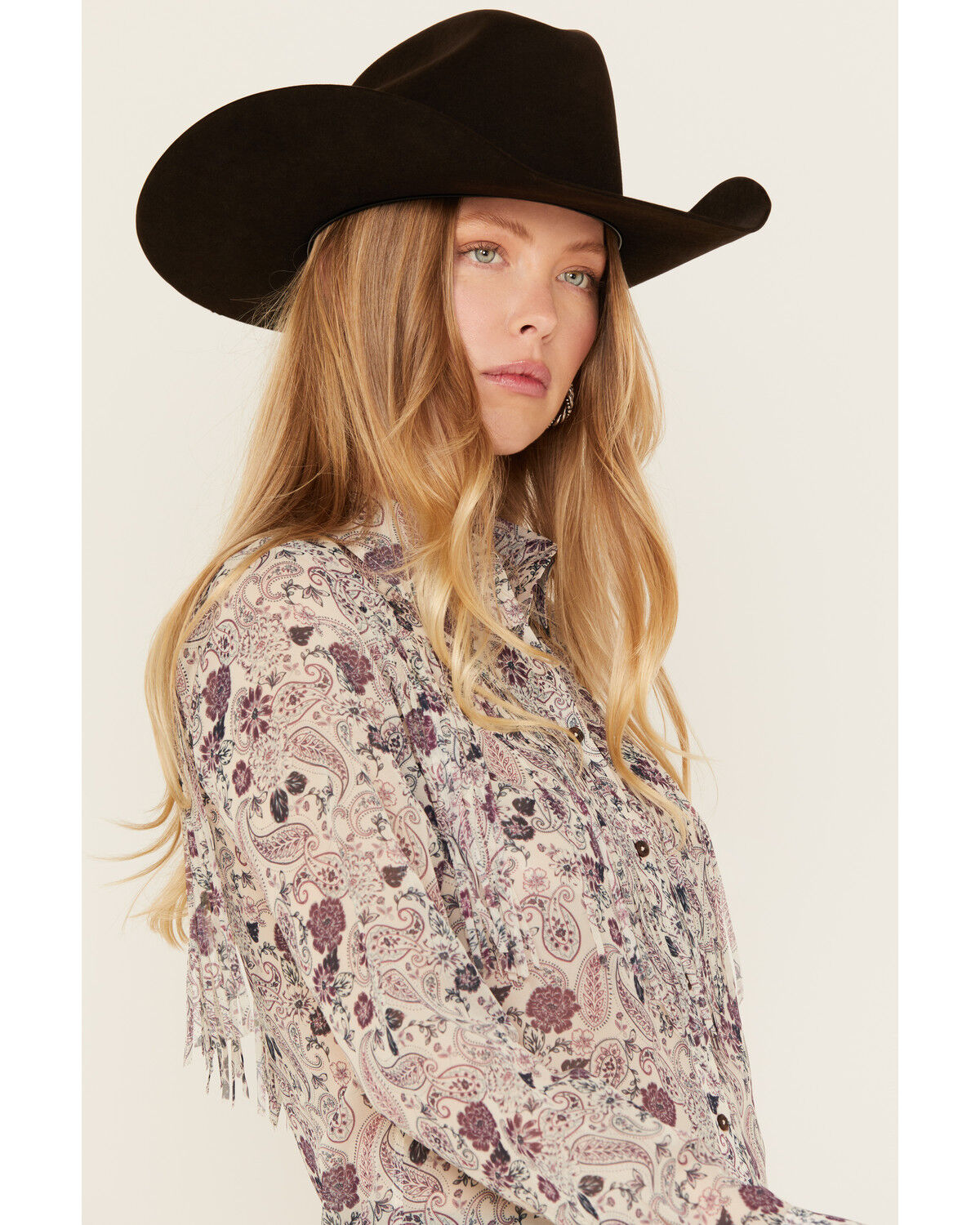 Image #2 - Shyanne Women's Printed Long Sleeve Fringe Button-Down Western Shirt, Natural, hi-res