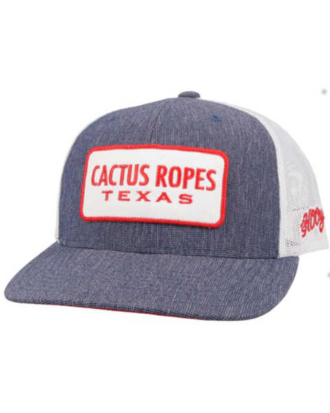 Hooey Men's Cactus Ropes Patch Denim Trucker Cap, Blue, hi-res