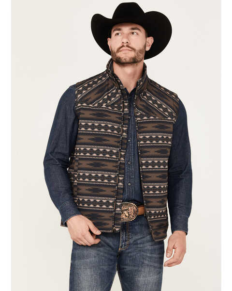 Cinch Men's Southwestern Print Concealed Carry Vest, Brown, hi-res