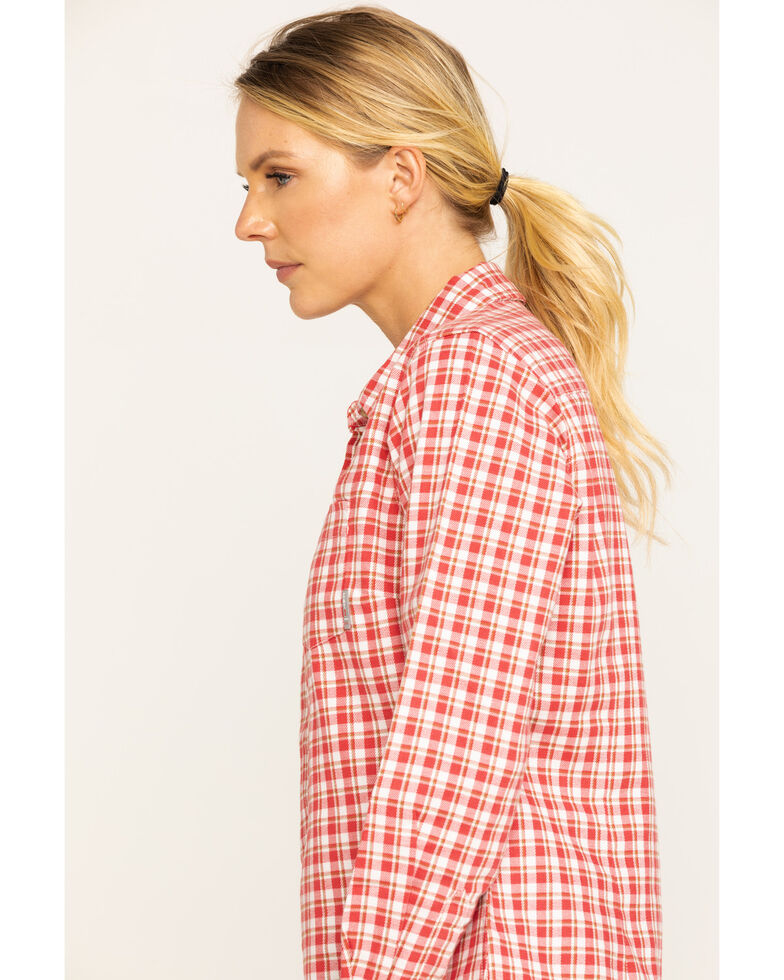 Ariat Women's FR Red Talitha Plaid Long Sleeve Work Shirt , Red, hi-res