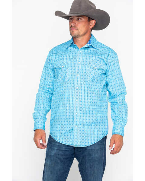 Panhandle Men's Rough Stock Narodini Antique Long Sleeve Western Shirt , Blue, hi-res