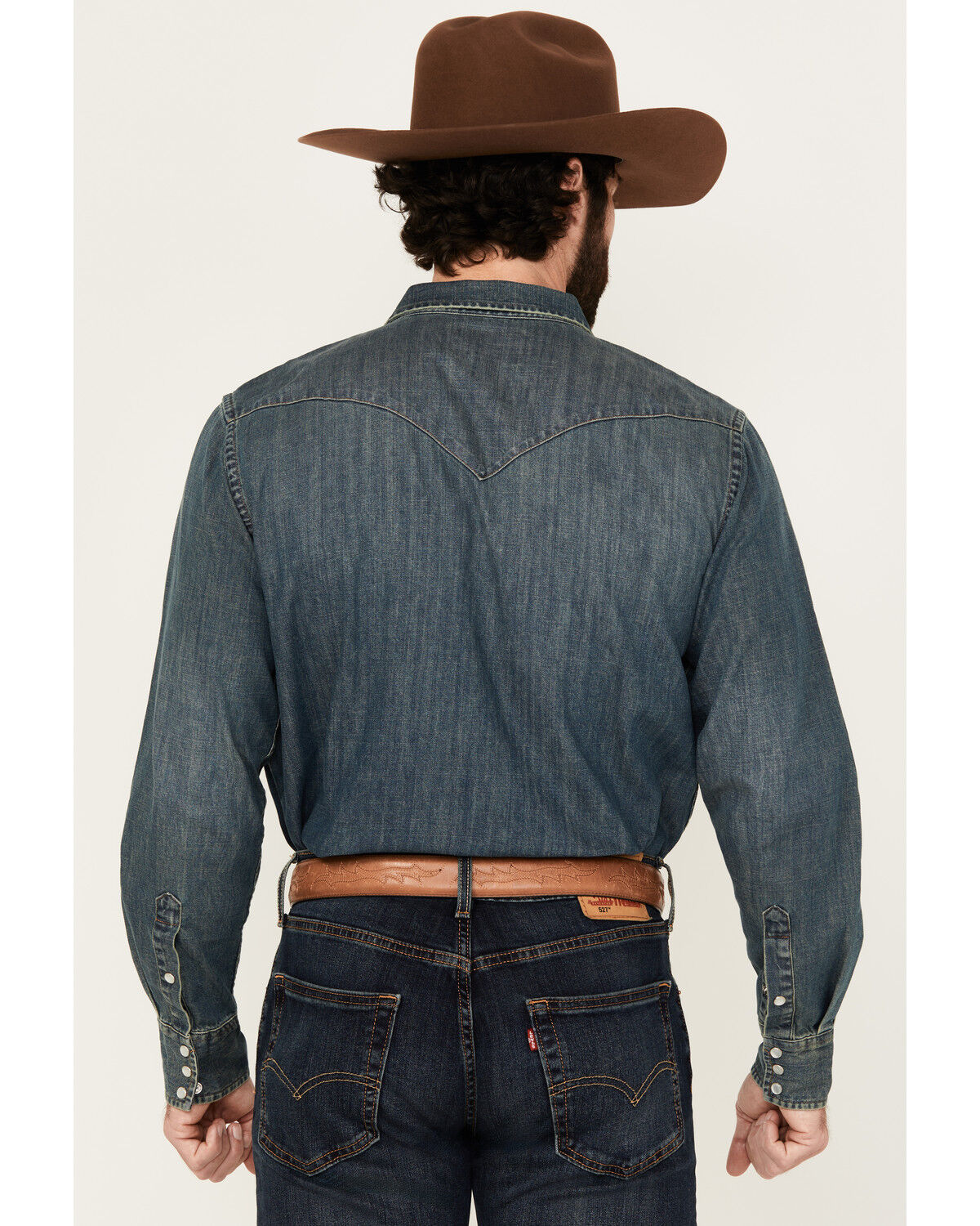 Image #4 - Cody James Men's Medium Wash Denim Long Sleeve Pearl Snap Western Shirt - Tall, Medium Wash, hi-res
