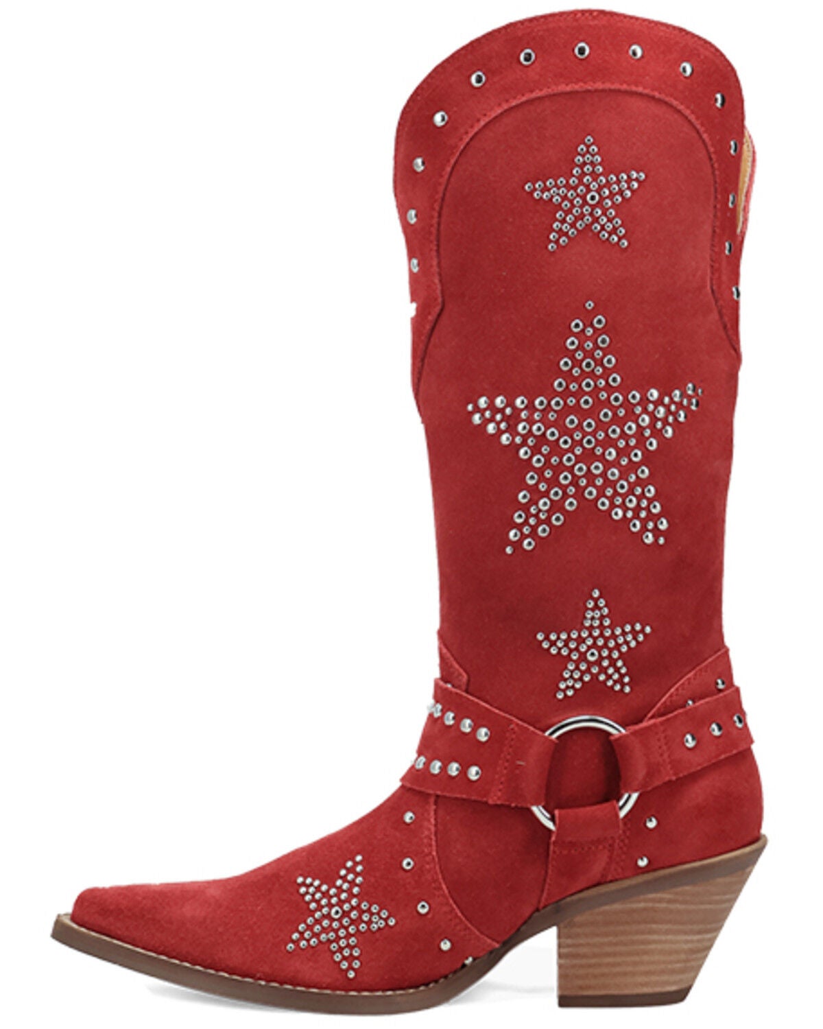 Image #3 - Dingo Women's Lucky Stars Embellished Suede Tall Western Boots - Round Toe, Red, hi-res
