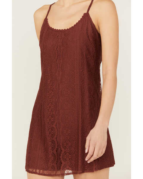 Image #3 - Shyanne Women's Lace Slip Mini Dress , Brown, hi-res