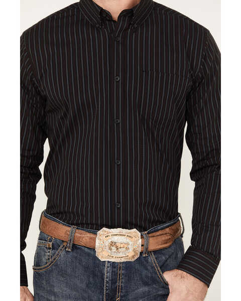 Cody James Men's Racer Striped Long Sleeve Button Down Stretch Western Shirt, Black, hi-res