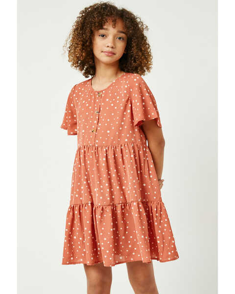 Hayden Girls' Polka Dot Button Mini Dress, Mauve, hi-res
