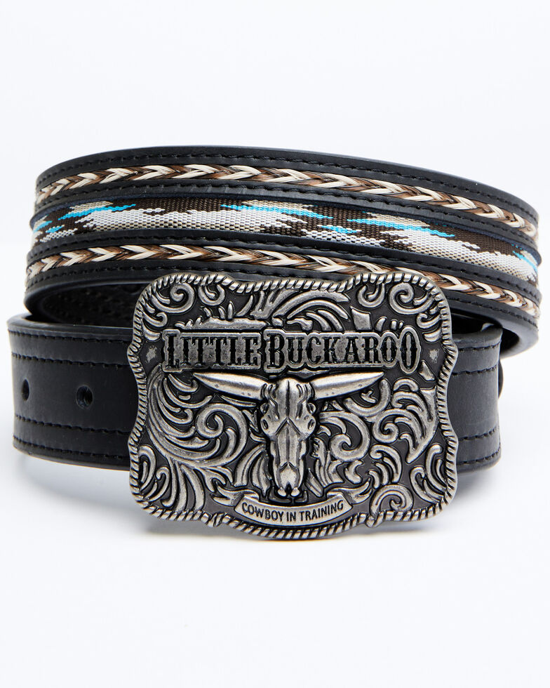 Cody James Boys' Lil Buckaroo Black Ribbon Western Belt, Black, hi-res