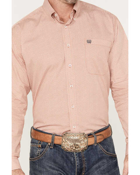 Image #3 - Cinch Men's Geo Print Button-Down Long Sleeve Western Shirt, Orange, hi-res