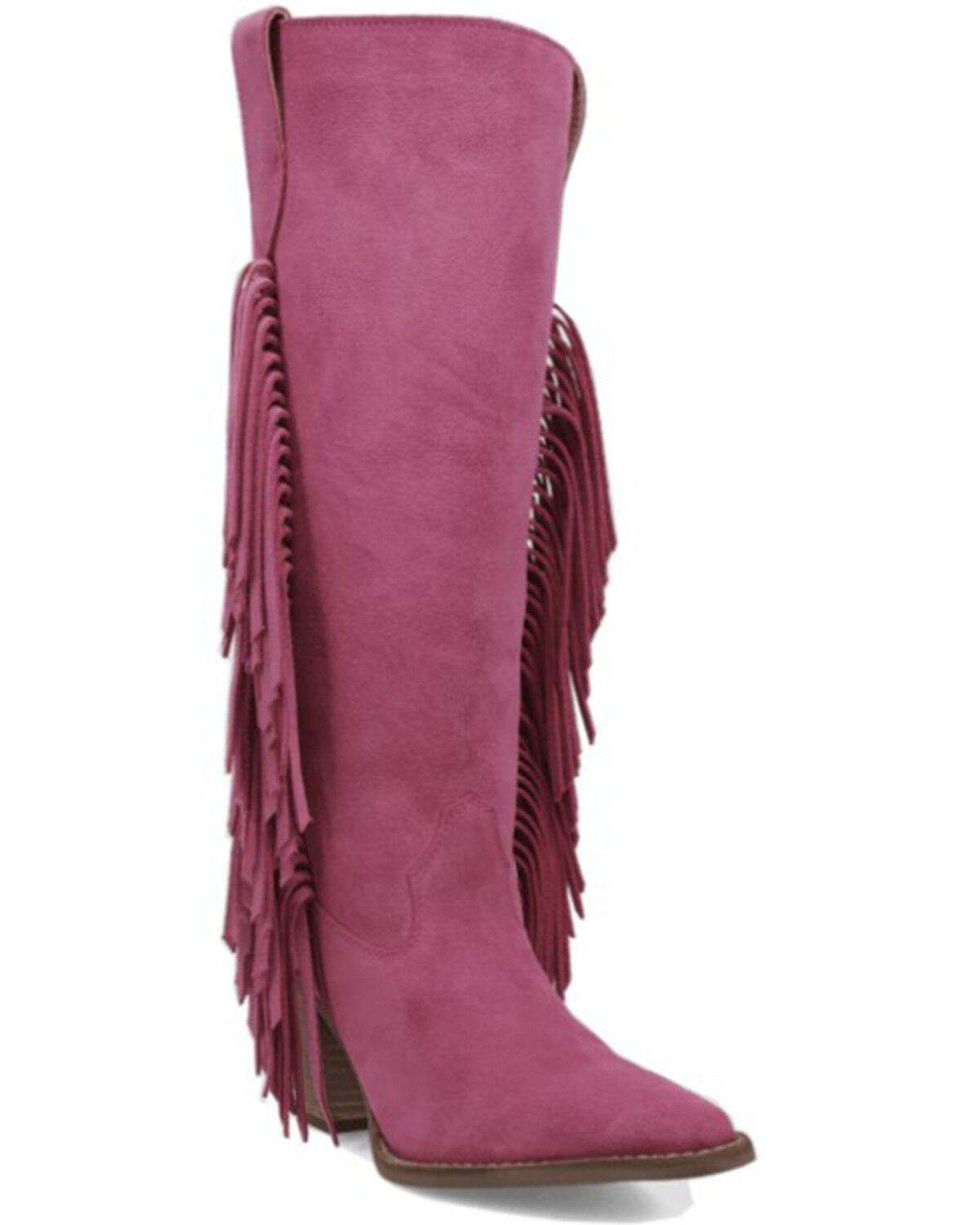 Image #1 - Dingo Women's Twister Suede Fringe Tall Western Boots - Snip Toe, Fuchsia, hi-res