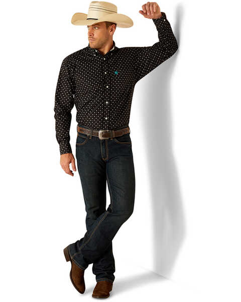 Ariat Men's Seth Ditsy Geo Print Long Sleeve Button-Down Western Shirt , Black, hi-res