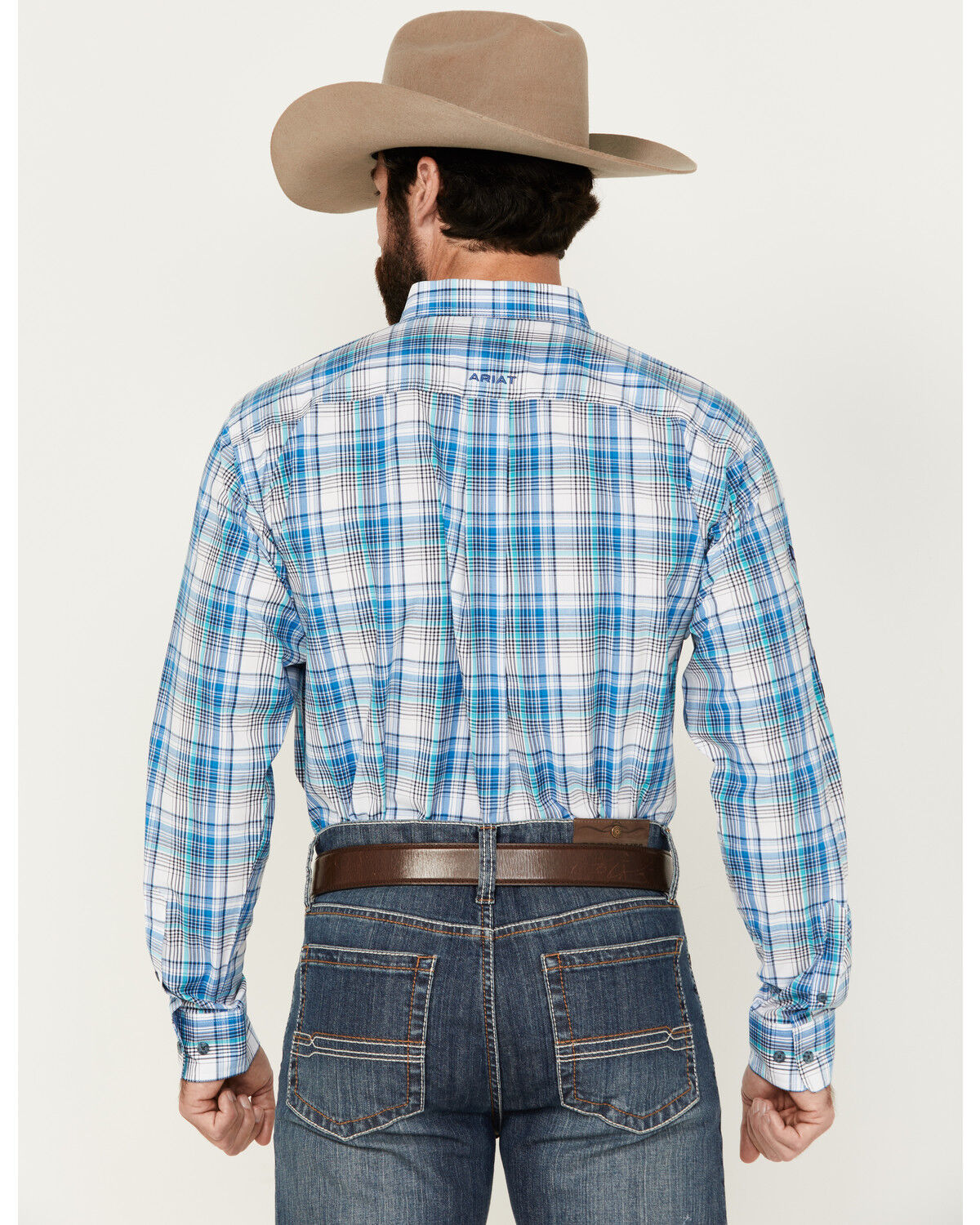 Image #4 - Ariat Men's Pro Series Griffin Team Logo Plaid Print Long Sleeve Button-Down Western Shirt - Tall, Blue, hi-res