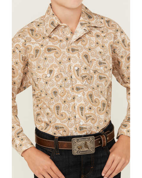 Image #3 - Rock & Roll Denim Boys' Paisley Print Long Sleeve Vintage Pearl Snap Western Shirt, Tan, hi-res