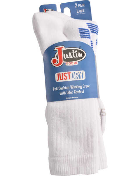 Image #2 - Justin Boots Men's JUSTDRY Socks, White, hi-res