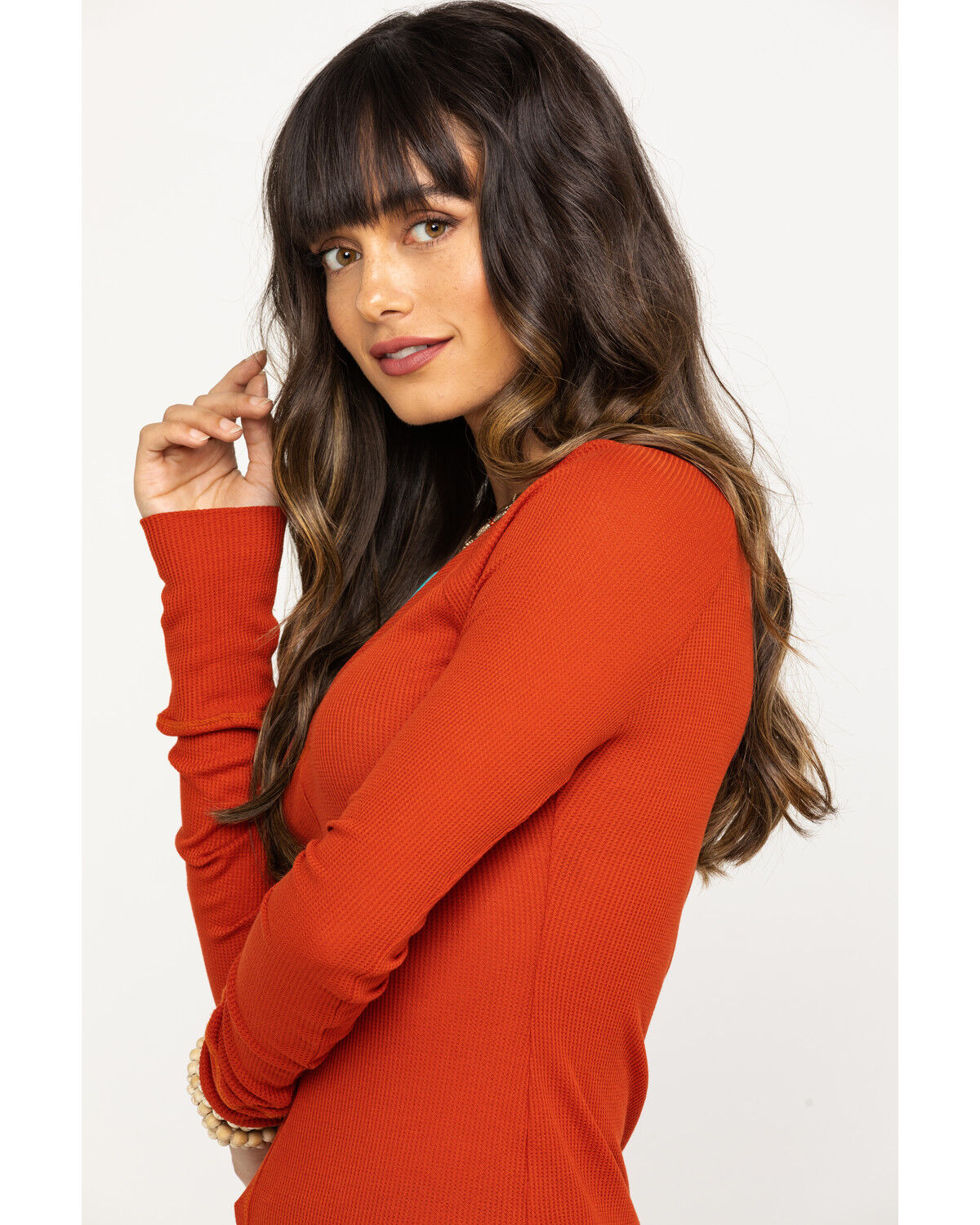 Image #5 - Red Label by Panhandle Women's Waffle Knit Top, Rust Copper, hi-res