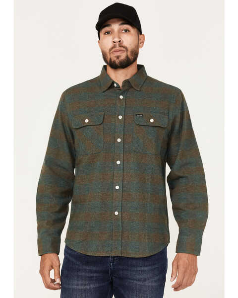 Brixton Men's Bowery Plaid Long Sleeve Button-Down Flannel Shirt, Forest Green, hi-res