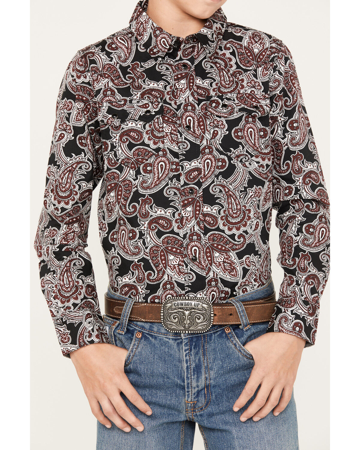 Image #3 - Cody James Boys' Johnny Ringo Long Sleeve Snap Western Shirt, Red, hi-res