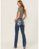 Image #1 - Miss Me Women's Dark Wash Mid Rise Paisley Pocket Bootcut Stretch Denim Jeans, Dark Wash, hi-res