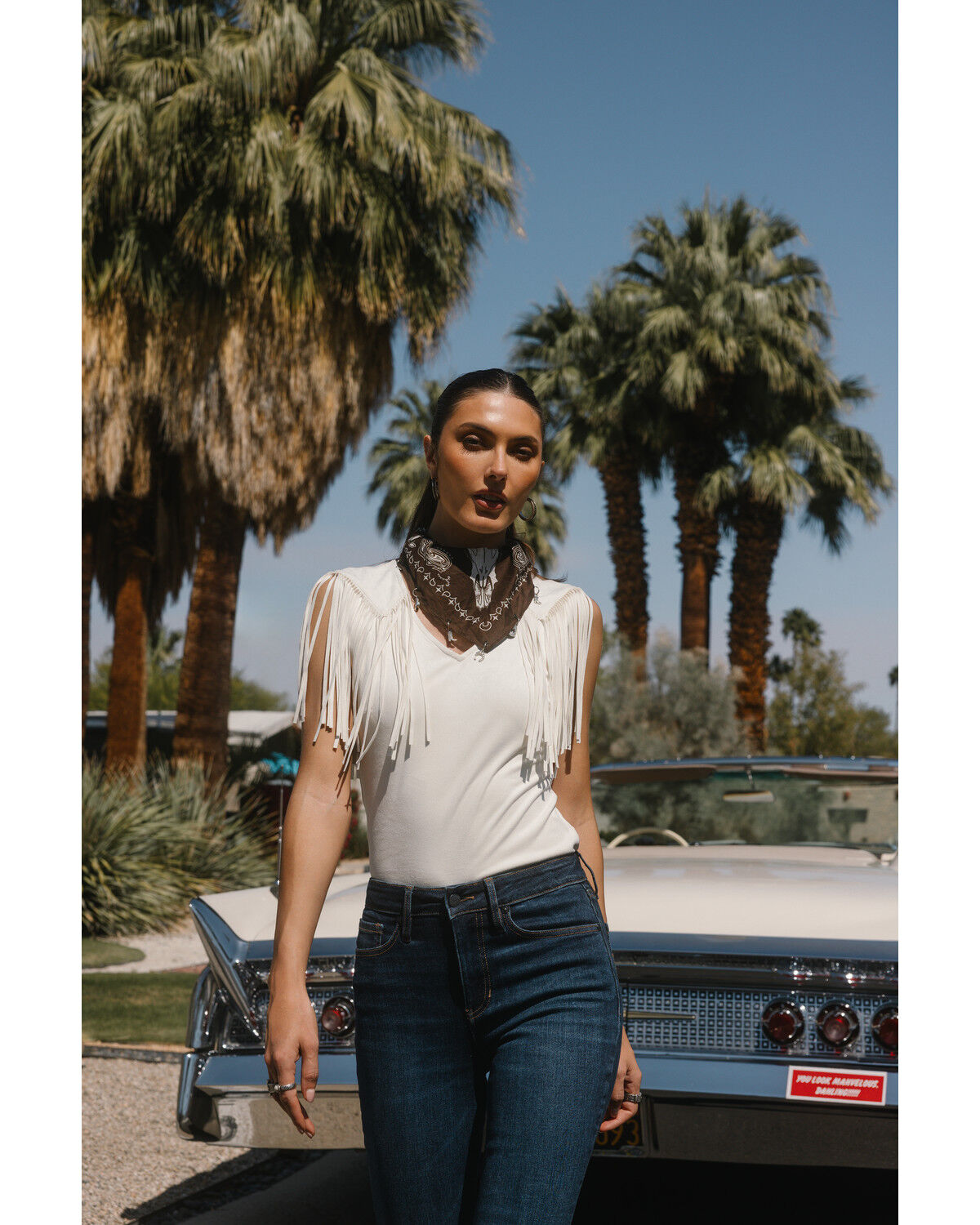 Image #1 - Idyllwind Women's Lady Luck Fringe Faux Suede Top, Ivory, hi-res