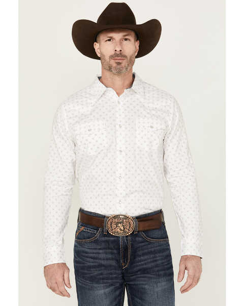 Cody James Men's North Star Jacquard Geo Print Long Sleeve Pearl Snap Western Shirt , Ivory, hi-res