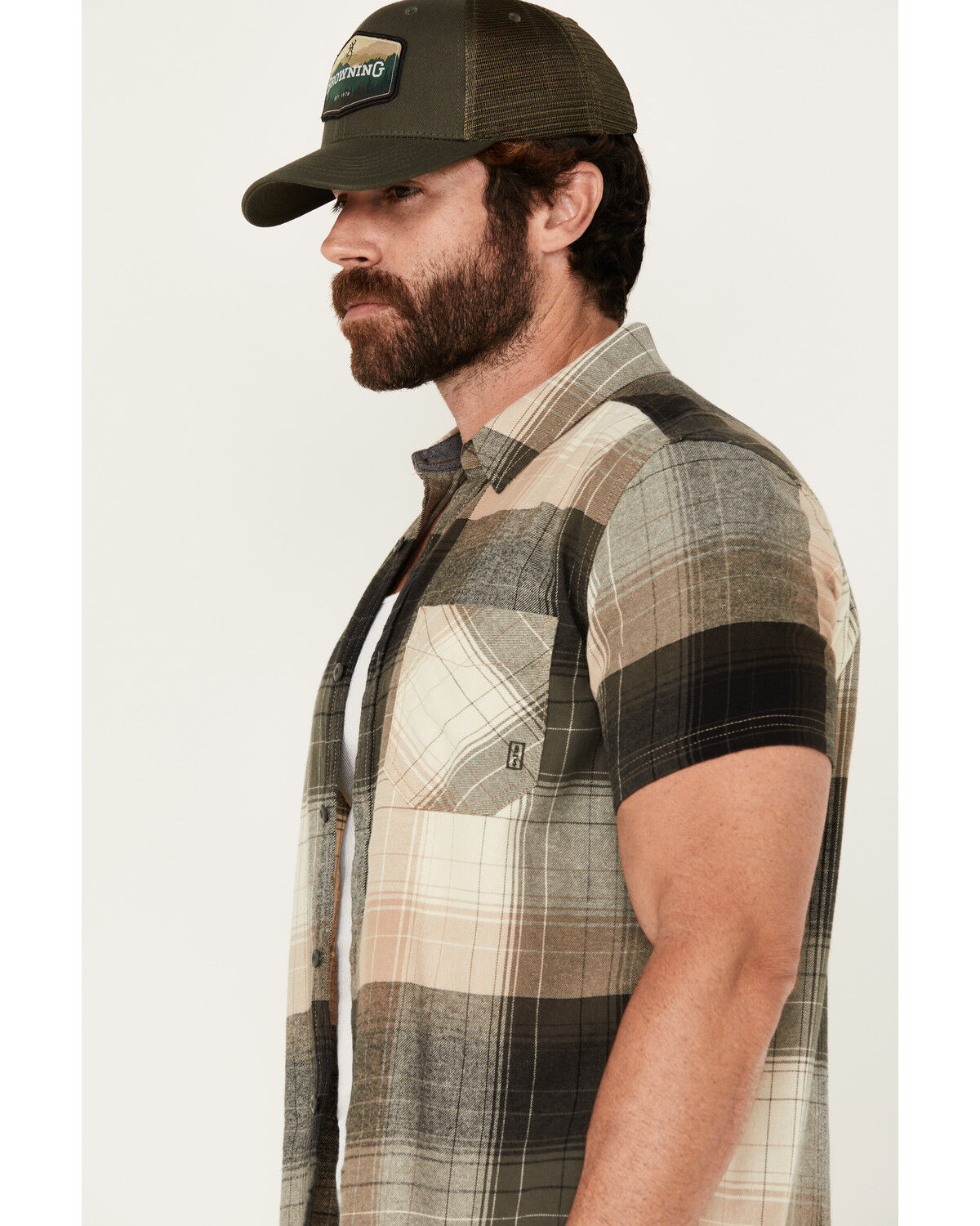 Image #2 - Brothers and Sons Men's Tooele Plaid Print Short Sleeve Button Down Western Shirt, Dark Grey, hi-res