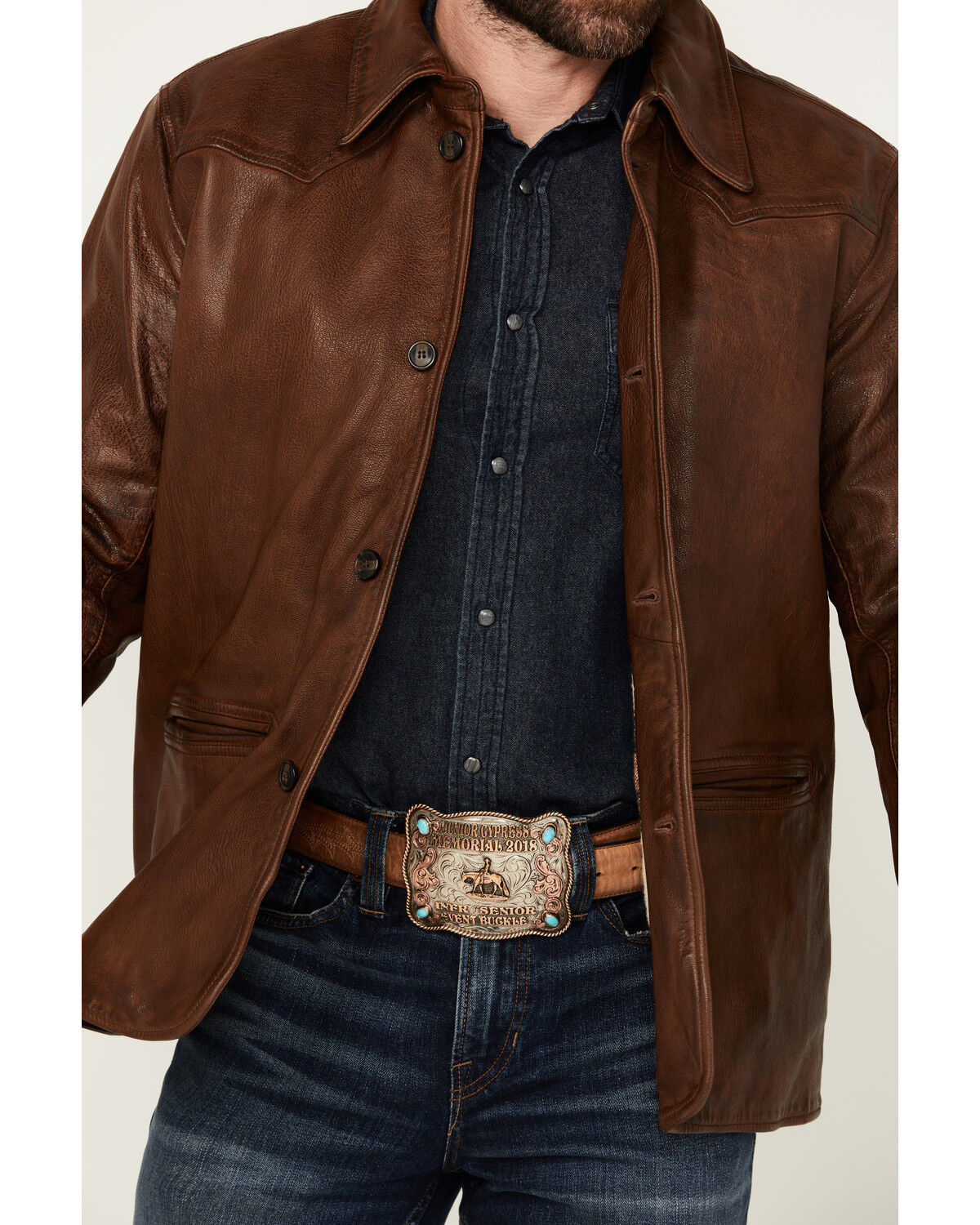 Image #3 - Cody James Men's Helena Flannel Lined Button-Down Leather Jacket, Cognac, hi-res