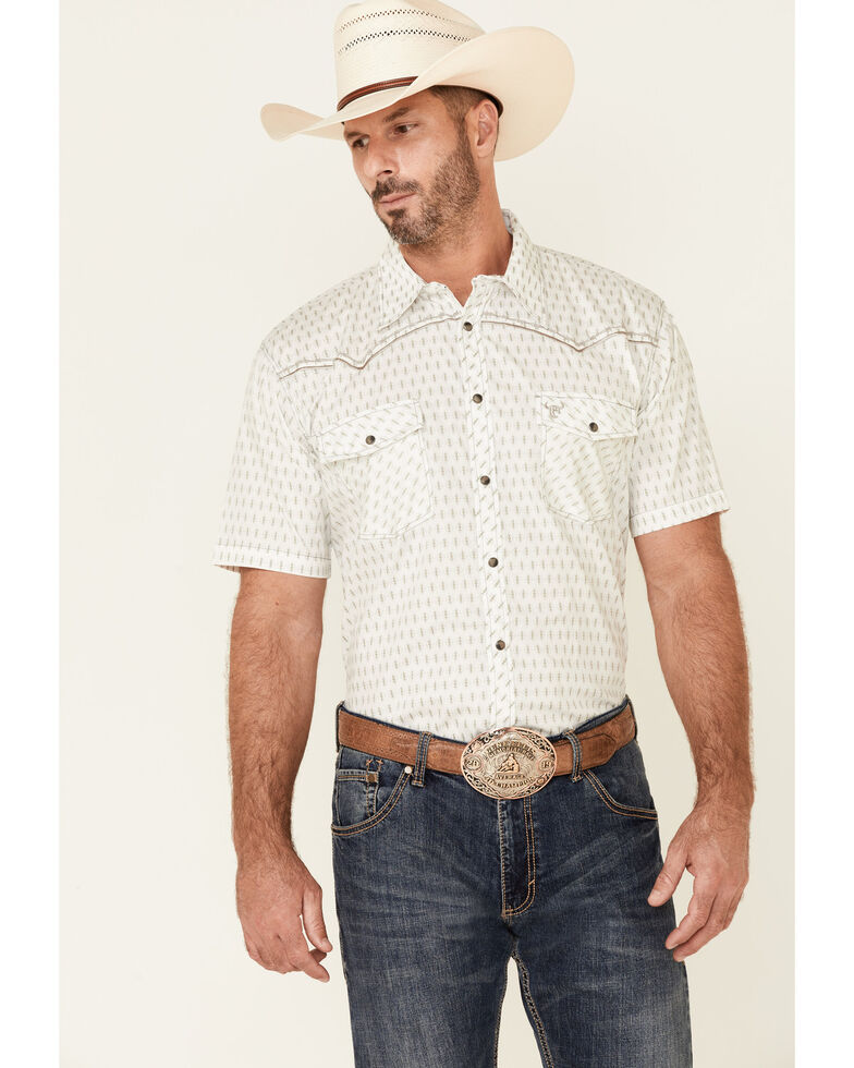 Cowboy Hardware Men's White Dash Diamond Geo Print Short Sleeve Snap Western Shirt , White, hi-res