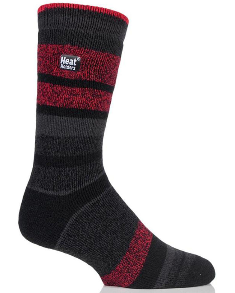Heat Holders Men's Lite Black & Red Starling Stripe George Crew Socks, Black/red, hi-res