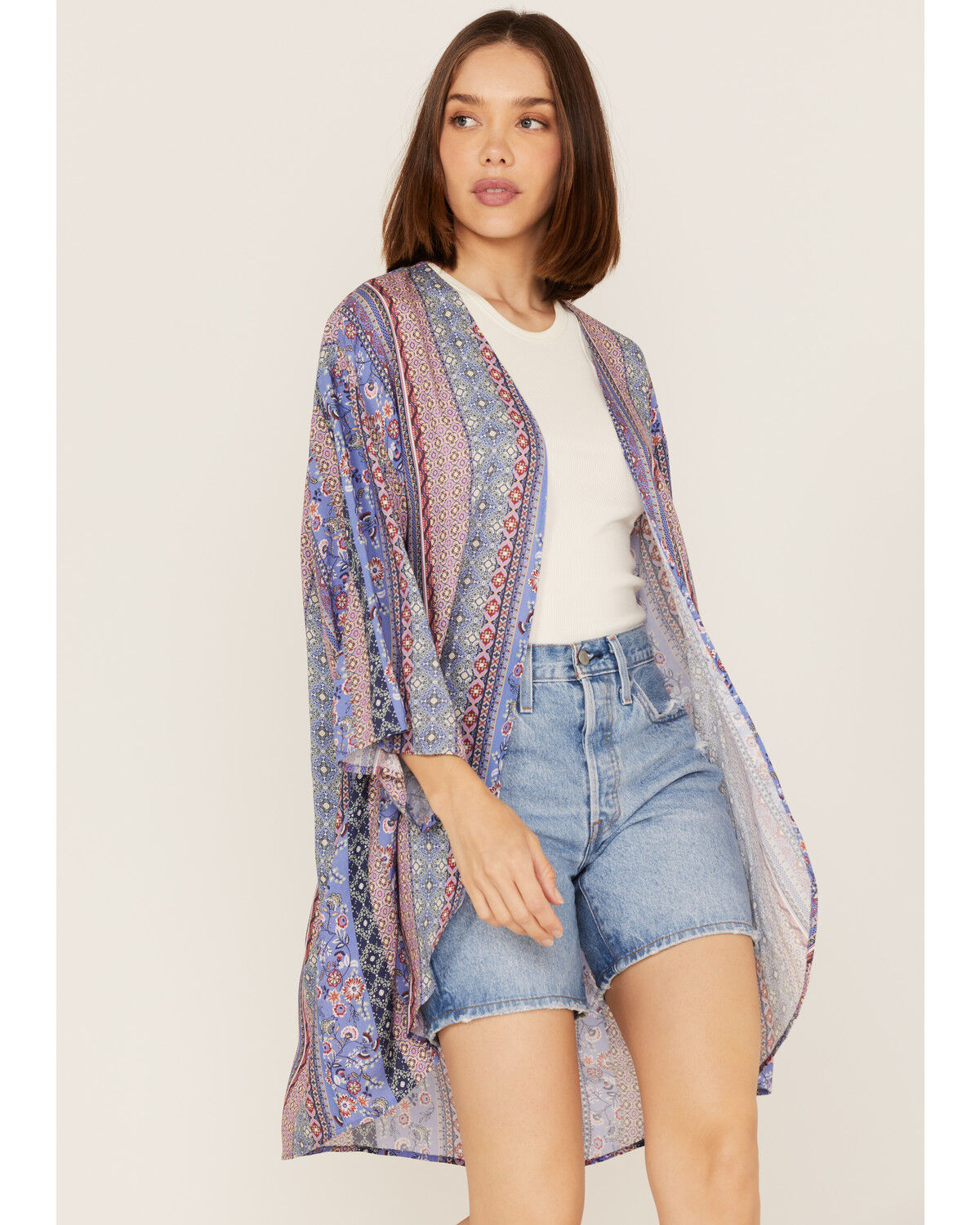 Image #1 - Cotton & Rye Women's Floral Border Print Kimono, Blue, hi-res