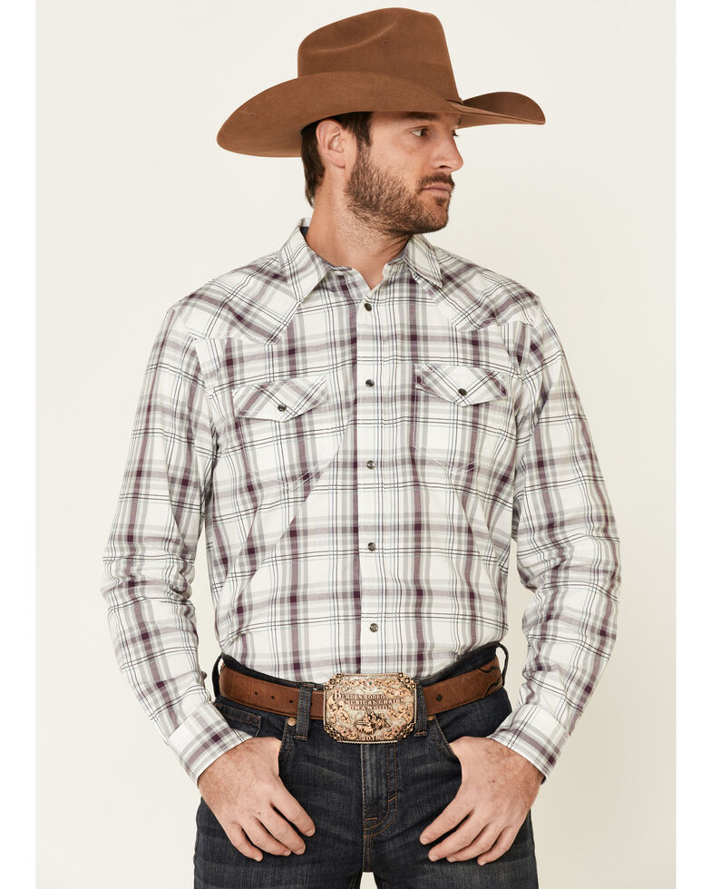 Cody James Men's Watermark Large Plaid Long Sleeve Snap Western Shirt , White, hi-res