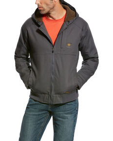 Ariat Men's Grey Rebar DuraCanvas Hooded Jacket - Tall, Light Grey, hi-res