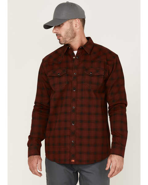 Cody James Men's FR Dark Red Plaid Long Sleeve Snap Work Shirt - Tall , Dark Red, hi-res