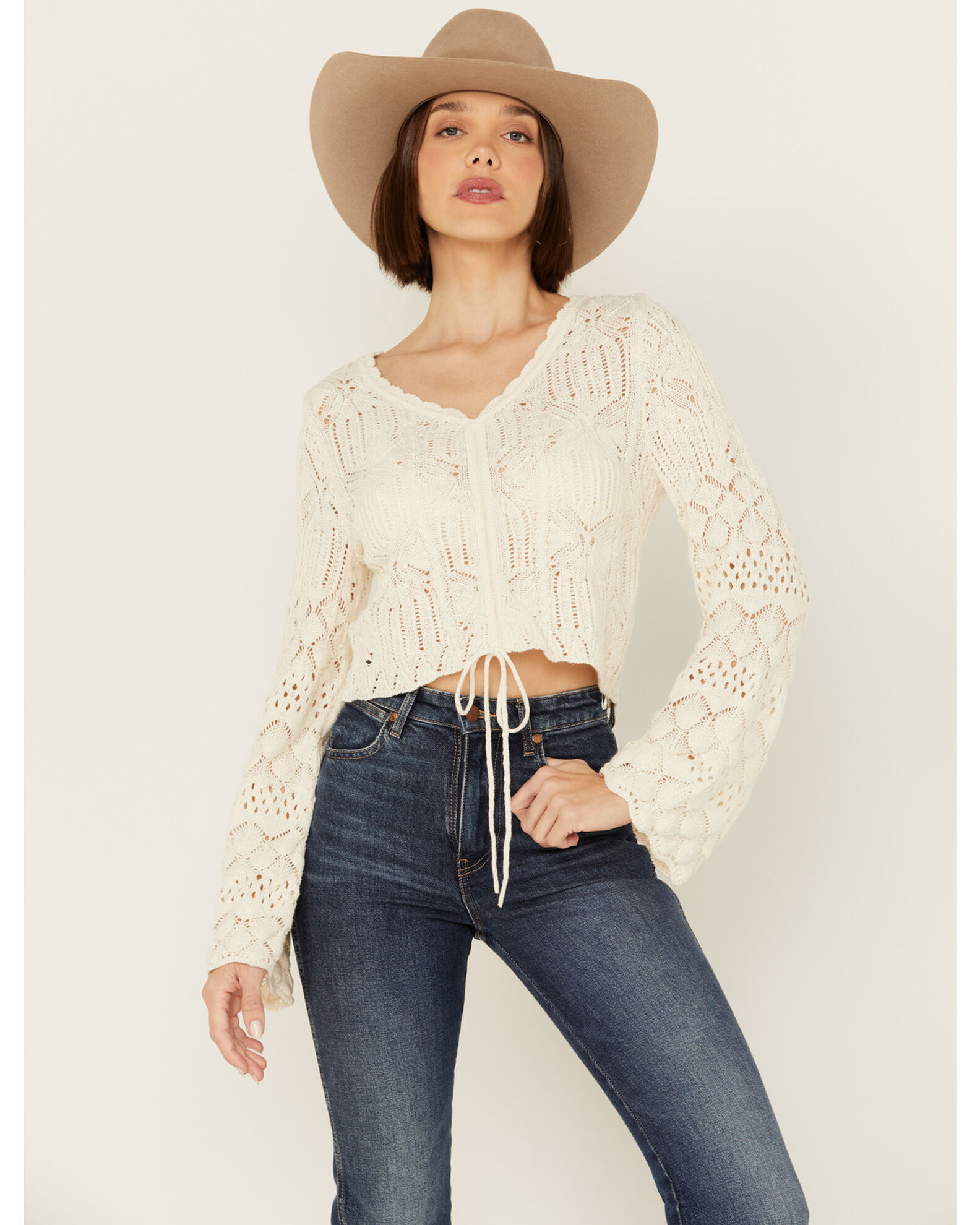 Cropped bell sleeve hotsell sweater