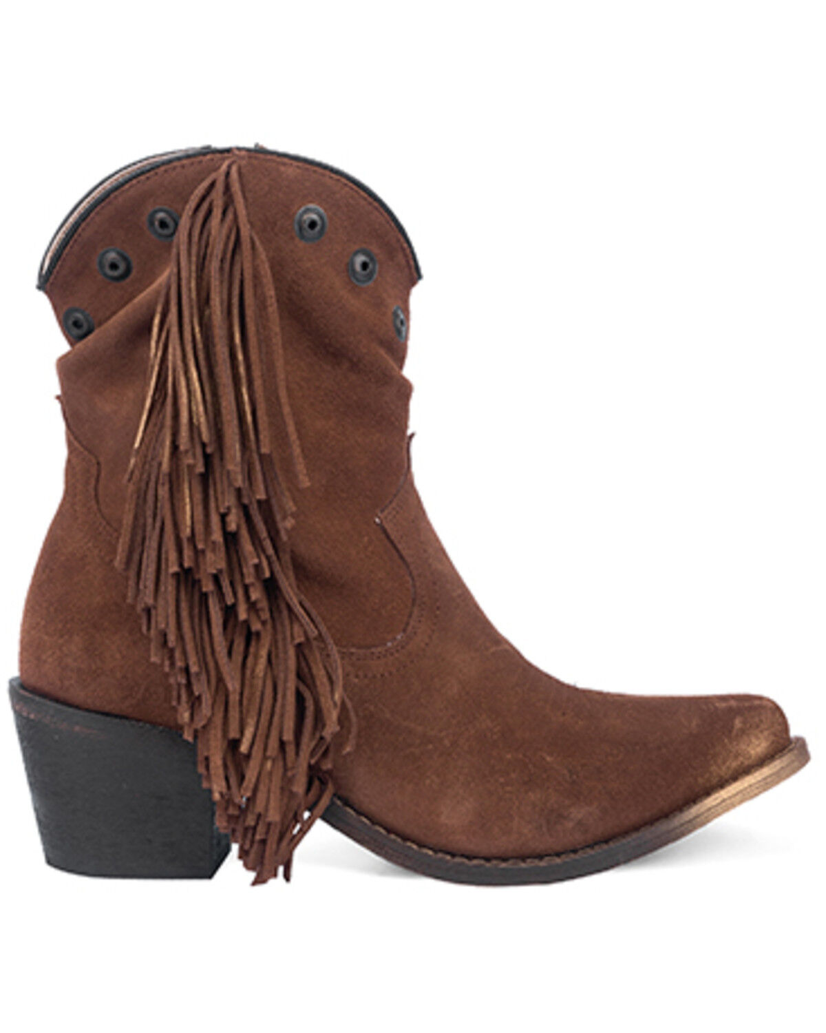 Image #2 - Circle G Women's Studded Suede Fringe Ankle Boots - Round Toe, Brown, hi-res