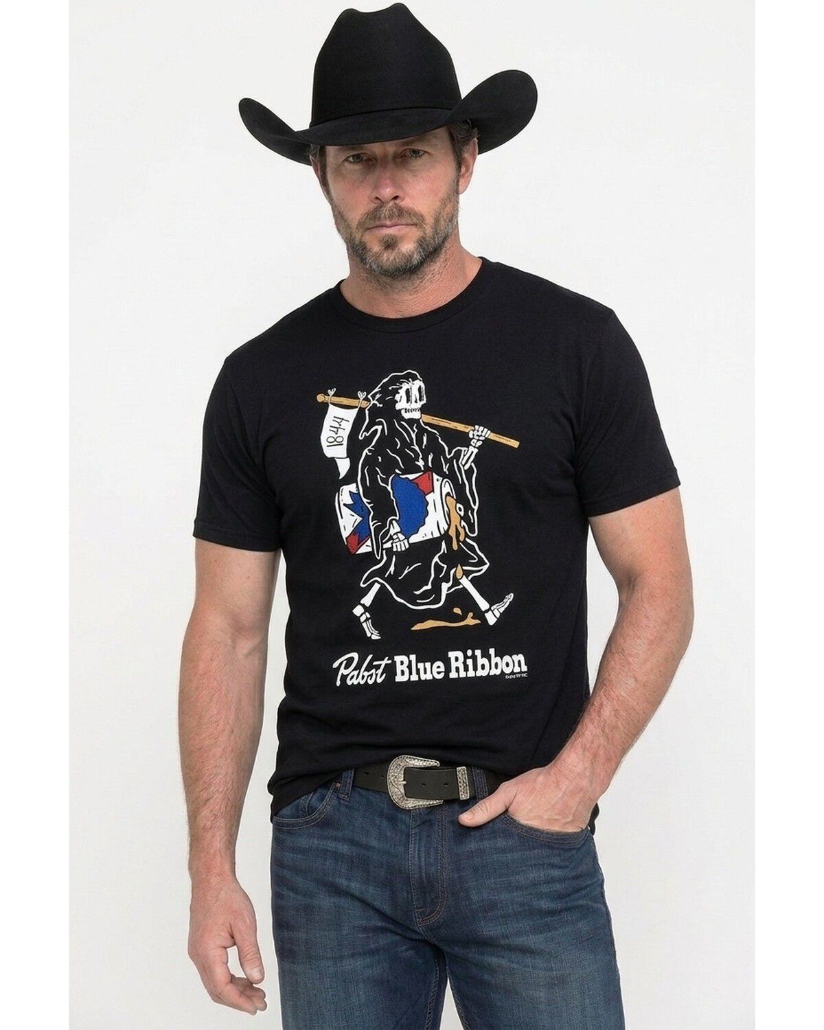 Image #1 - Pabst Men's Grim Short Sleeve Graphic T-Shirt, Black, hi-res