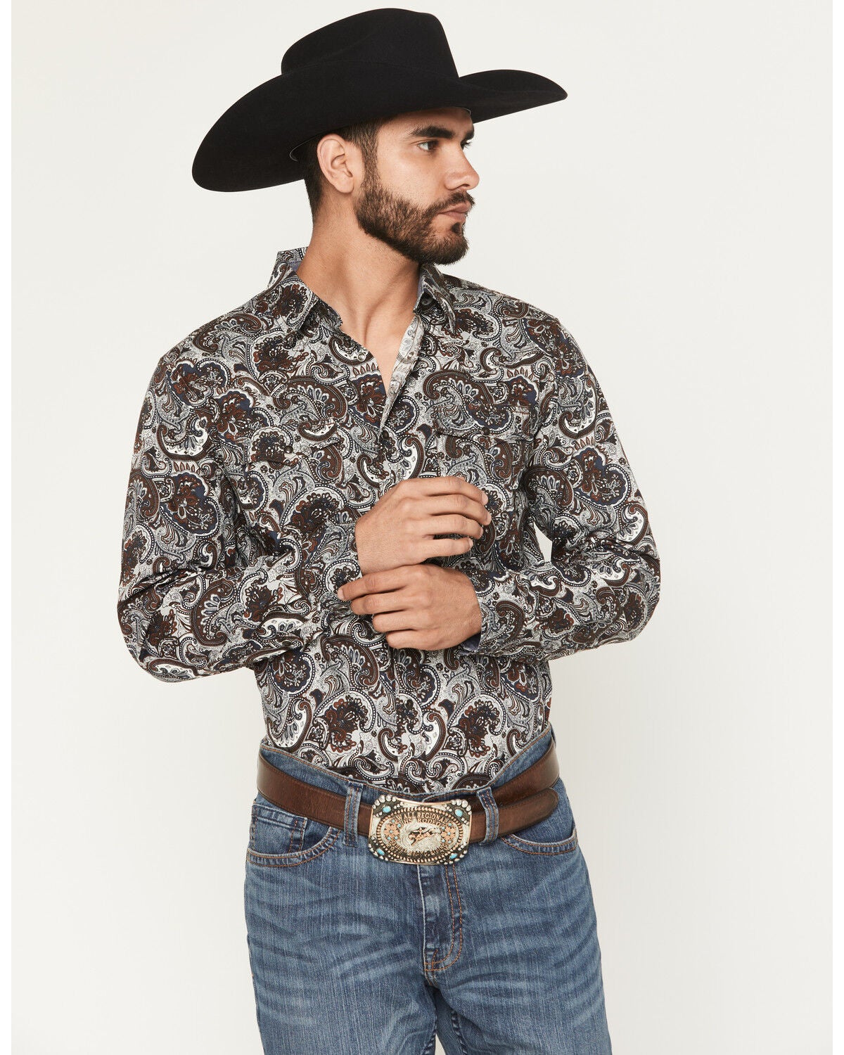 Image #1 - Cody James Men's Colorado Ridge Paisley Print Long Sleeve Snap Western Shirt - Big, Brown, hi-res