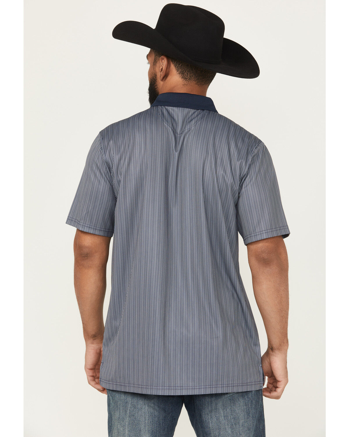 Image #4 - RANK 45® Men's Railroad Striped Short Sleeve Polo, Light Blue, hi-res