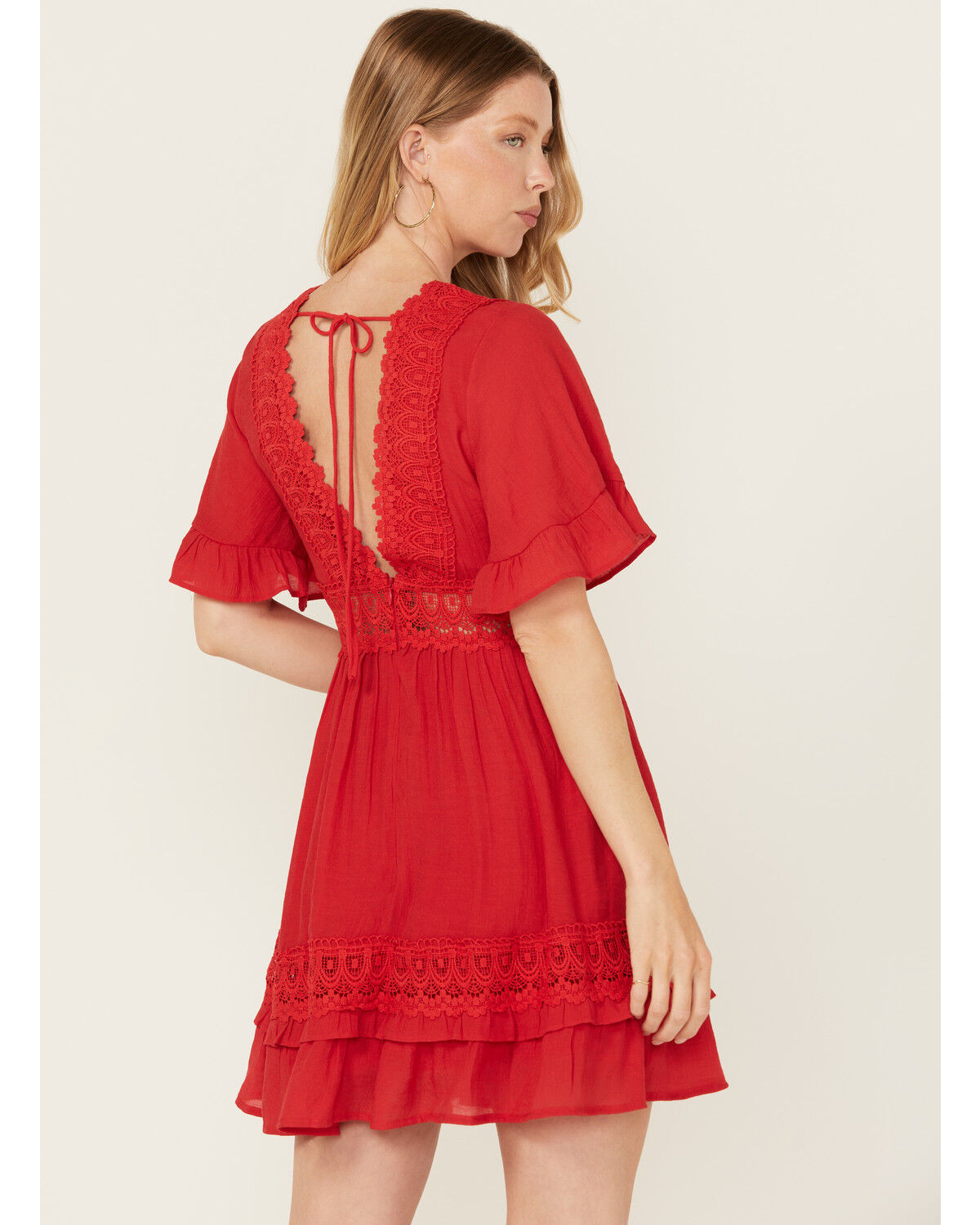 Image #4 - Wishlist Women's Solid Lace Trim Mini Dress, Red, hi-res