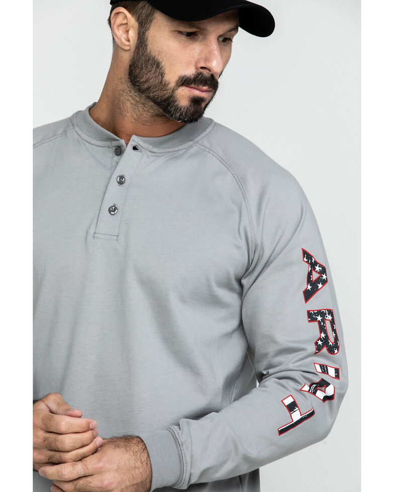 Ariat Men's FR Liberty Logo Long Sleeve Work Shirt - Big, Silver, hi-res