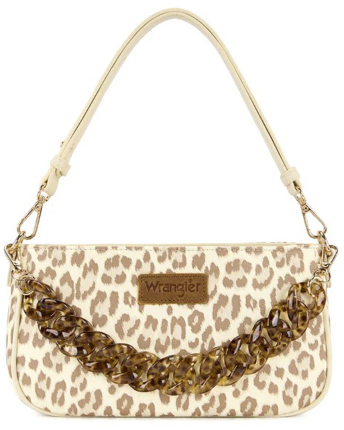 Image #2 - Wrangler Women's Leopard Print Shoulder Bag with Chain Detail, Tan, hi-res
