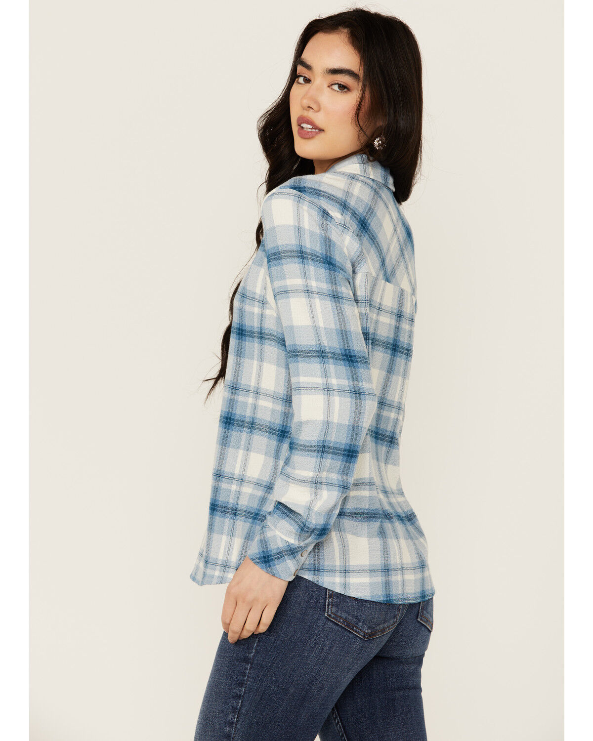 Image #2 - Idyllwind Women's Viola Plaid Print Long Sleeve Pearl Snap Western Shirt, Indigo, hi-res