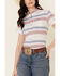 Rough Stock by Panhandle Women's Multi Stripe Short Sleeve Button Down Western Core Shirt , Red/white/blue, hi-res