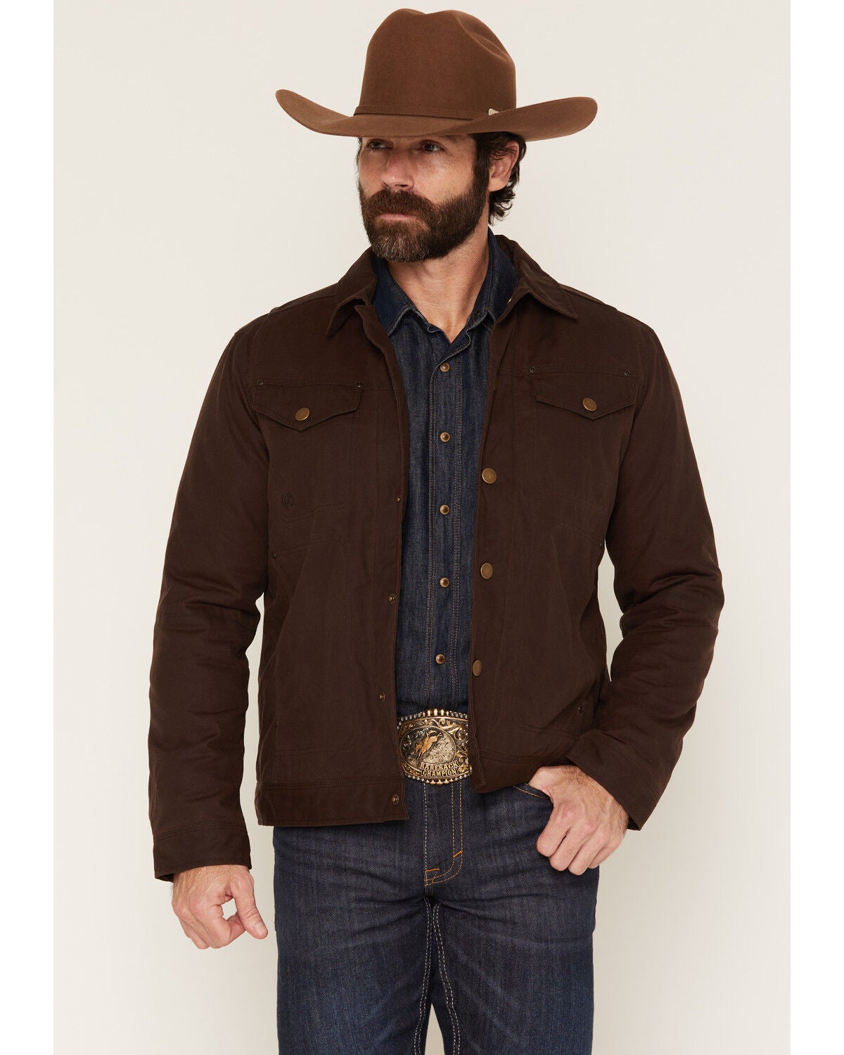 Cody James Men's Laramine Concealed Carry Waxed Canvas Trucker Jacket, Dark Brown, hi-res